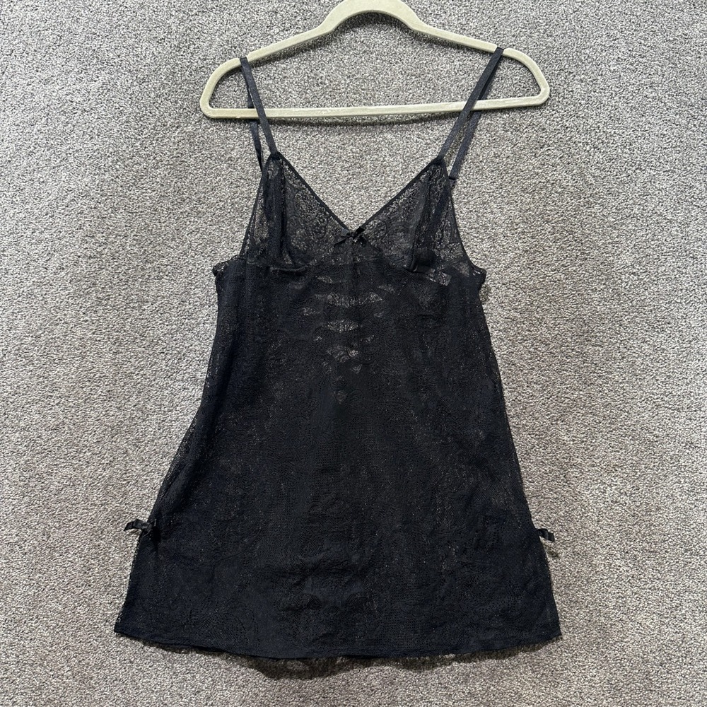 Victoria's Secret Black Lace Babydoll Chemise Lace Up Back Medium Dark Coquette
